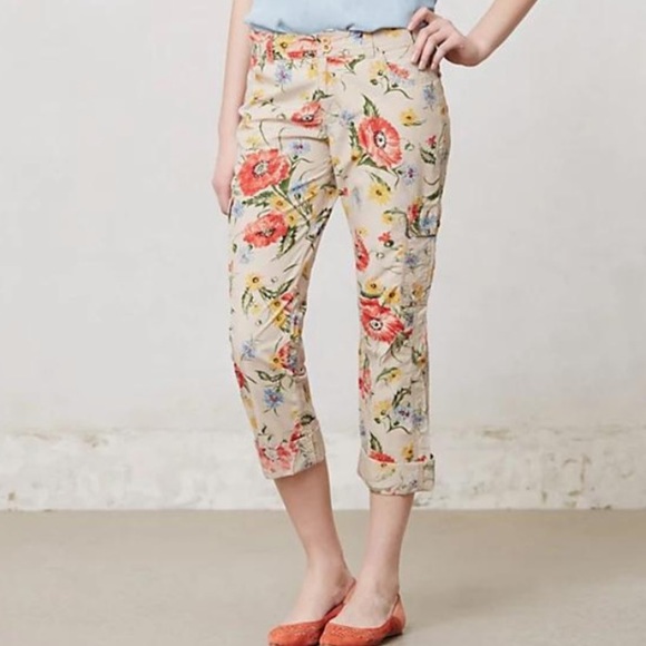 Anthropologie Hei Hei Floral Cargo Cropped Pants - 2 - Picture 2 of 13